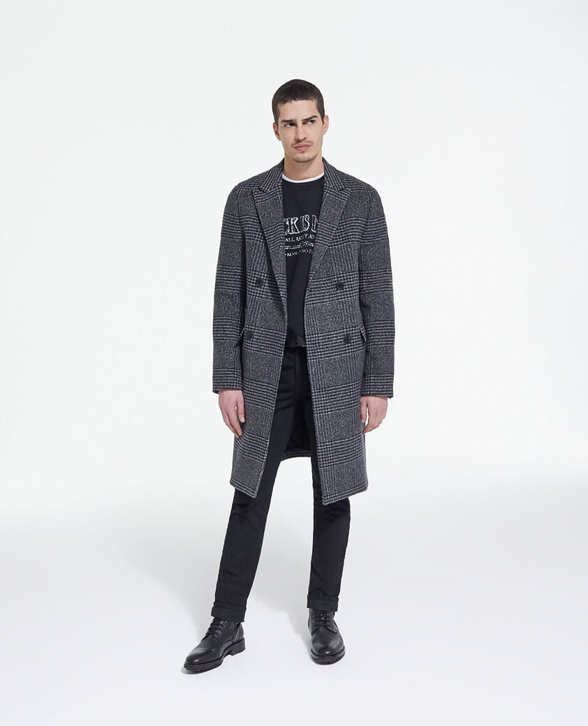 The Kooples HOMME DARK GREY manteau long en laine à carreaux