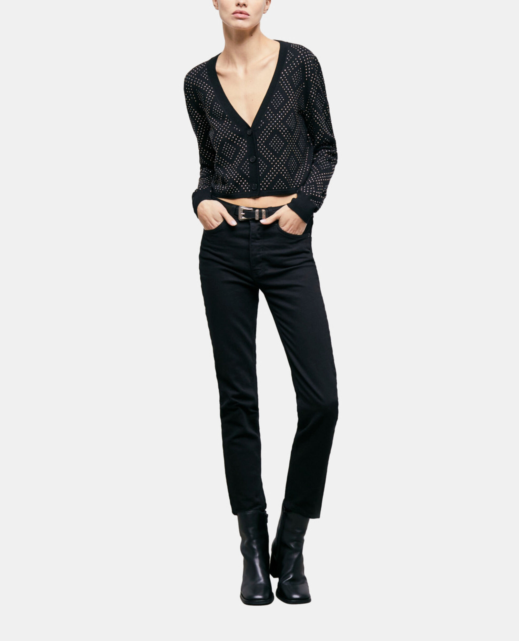 Cardigan à strass noir, BLACK, hi-res image number null