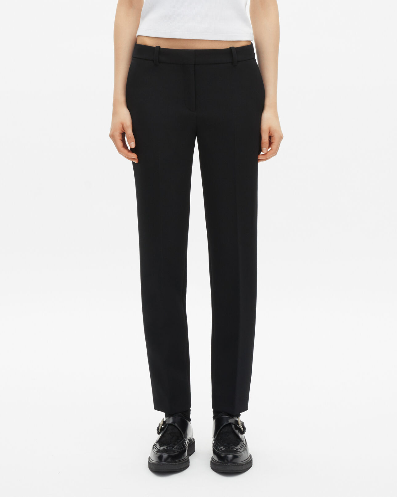 The Kooples FEMME BLACK pantalon tailleur en crêpe noir coupe droite