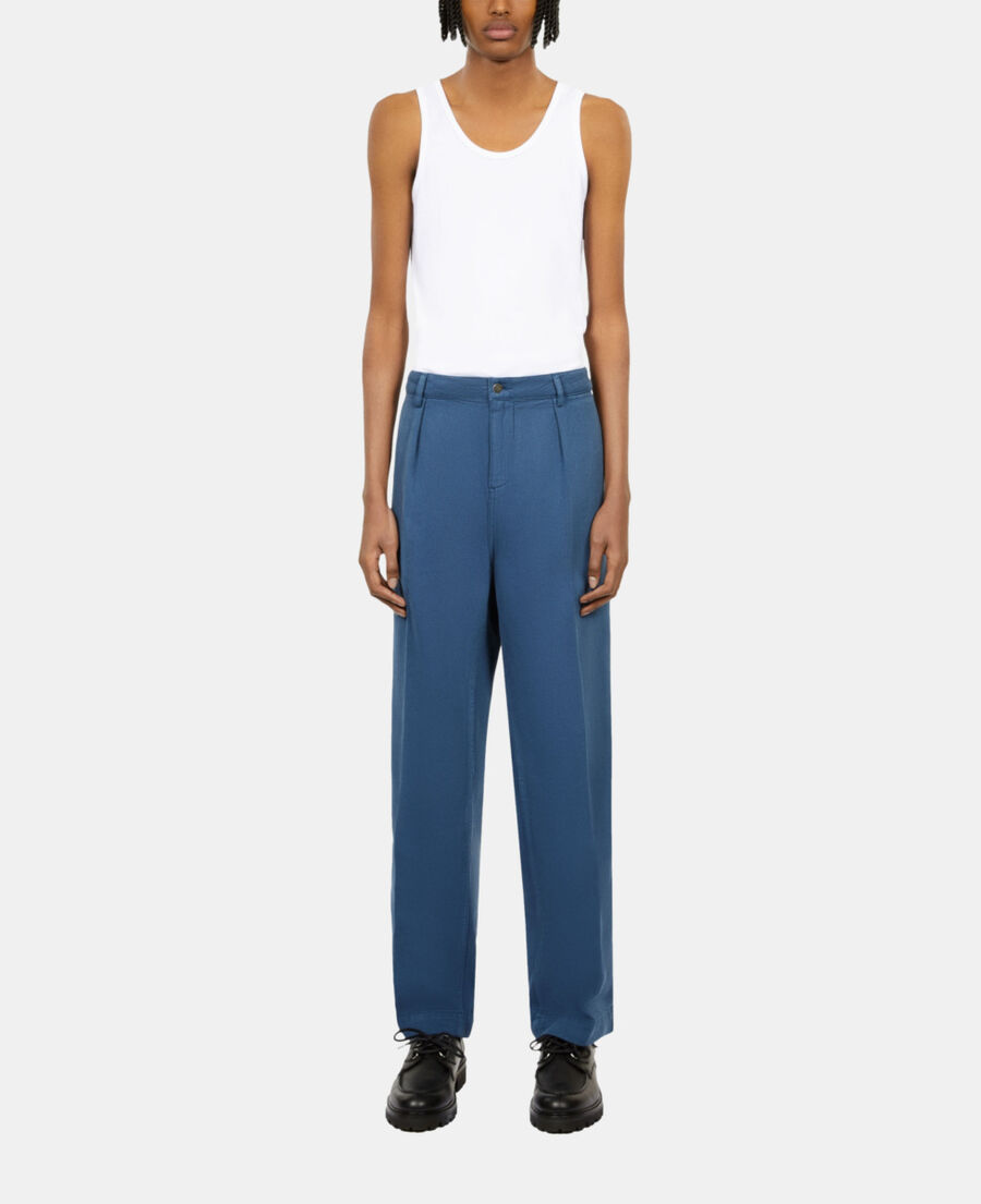 The Kooples H MIDDLE NAVY navy blue cotton and linen trousers with pleats