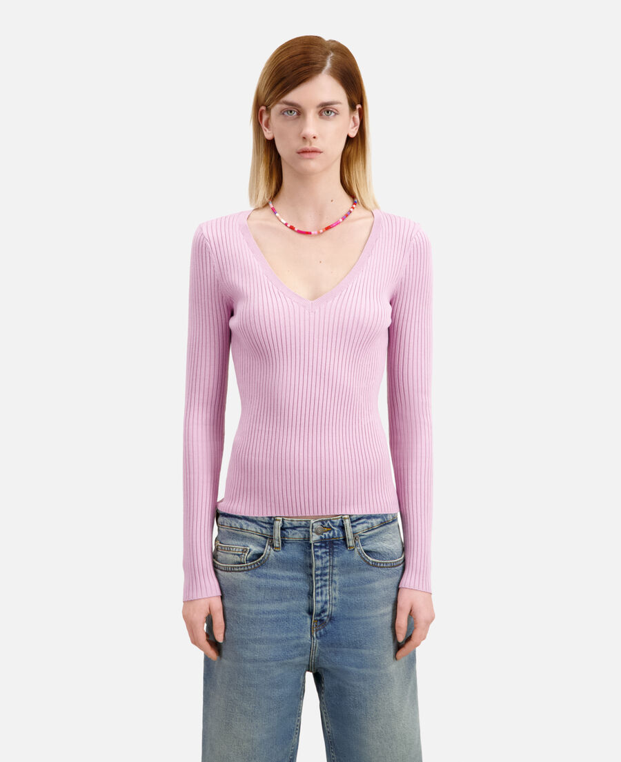pink ribbed knit sweater