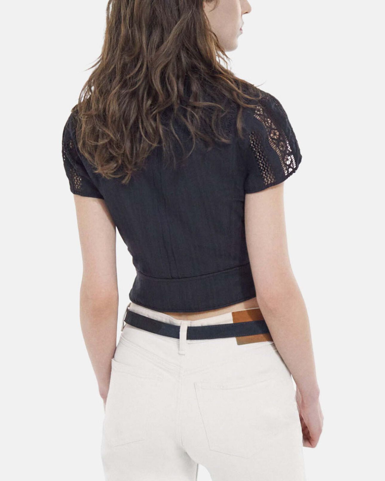 The Kooples FEMME BLACK top ajusté noir coton manches courtes