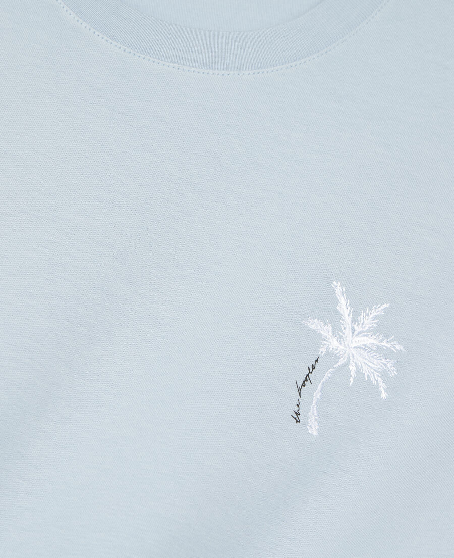 The Kooples HOMME LAVENDER t-shirt broderie palm tree bleu ciel
