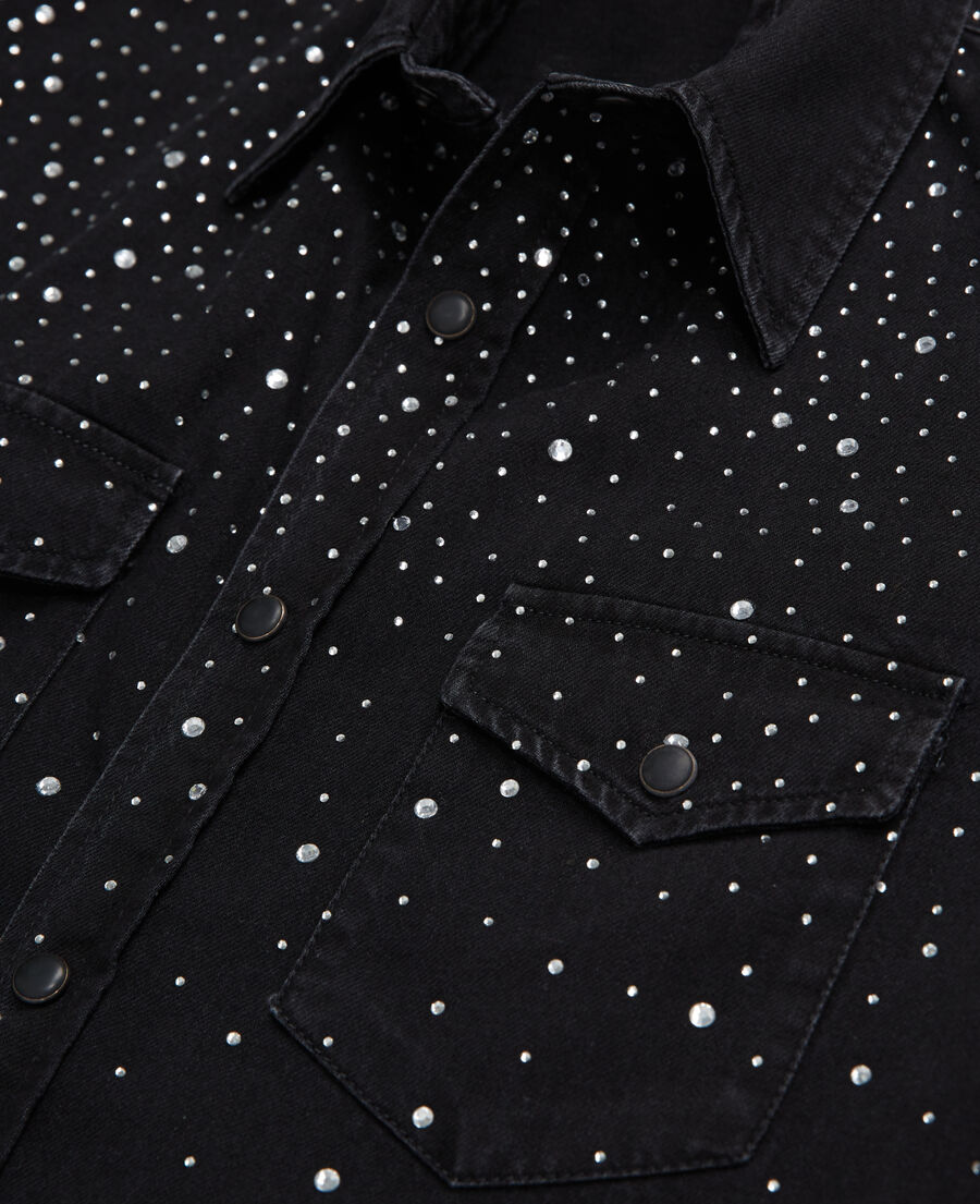 black shirt with rhinestone details