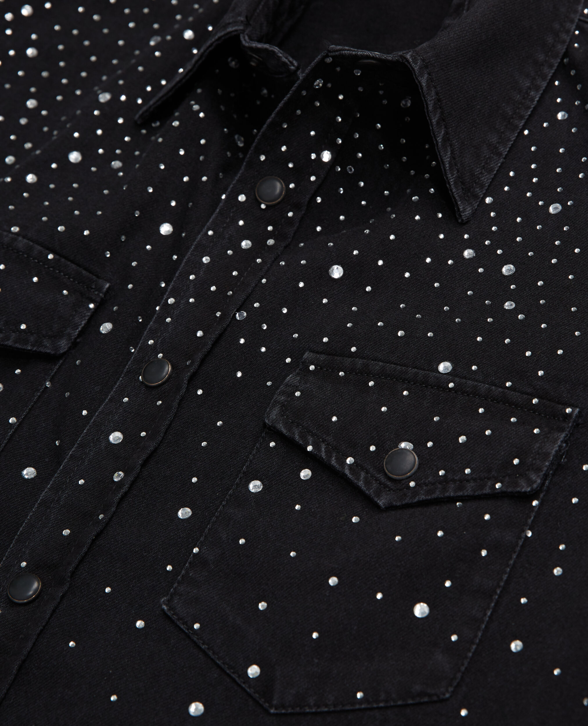 Black shirt with rhinestone details, BLACK WASHED, hi-res image number null