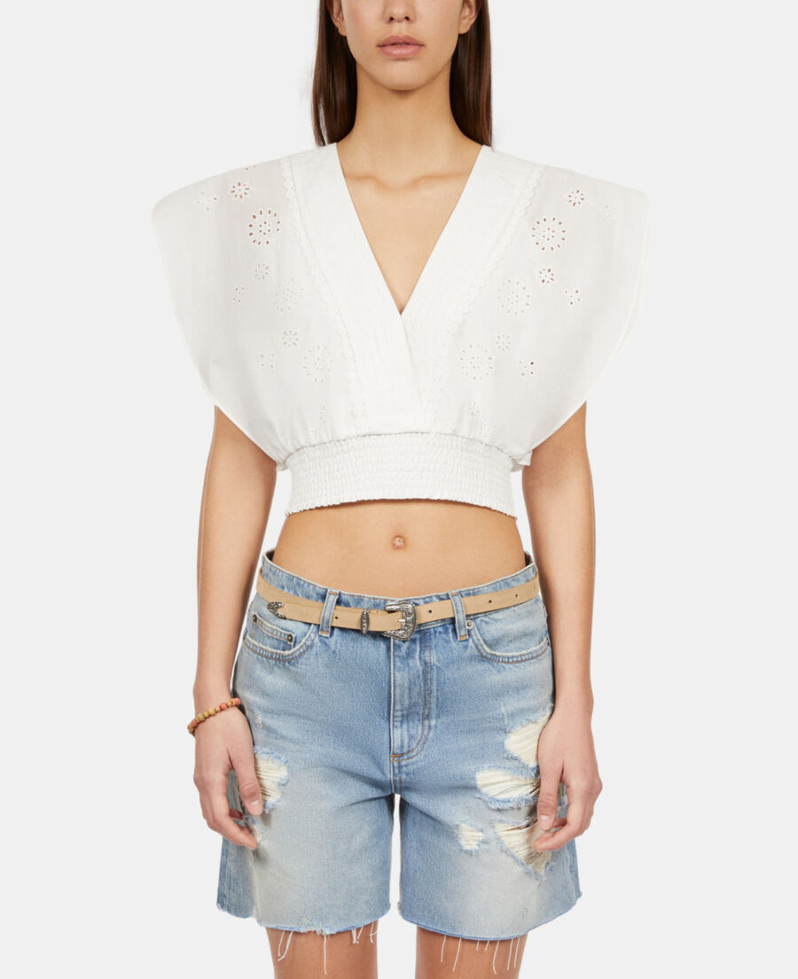 The Kooples F WHITE white short top in english embroidery