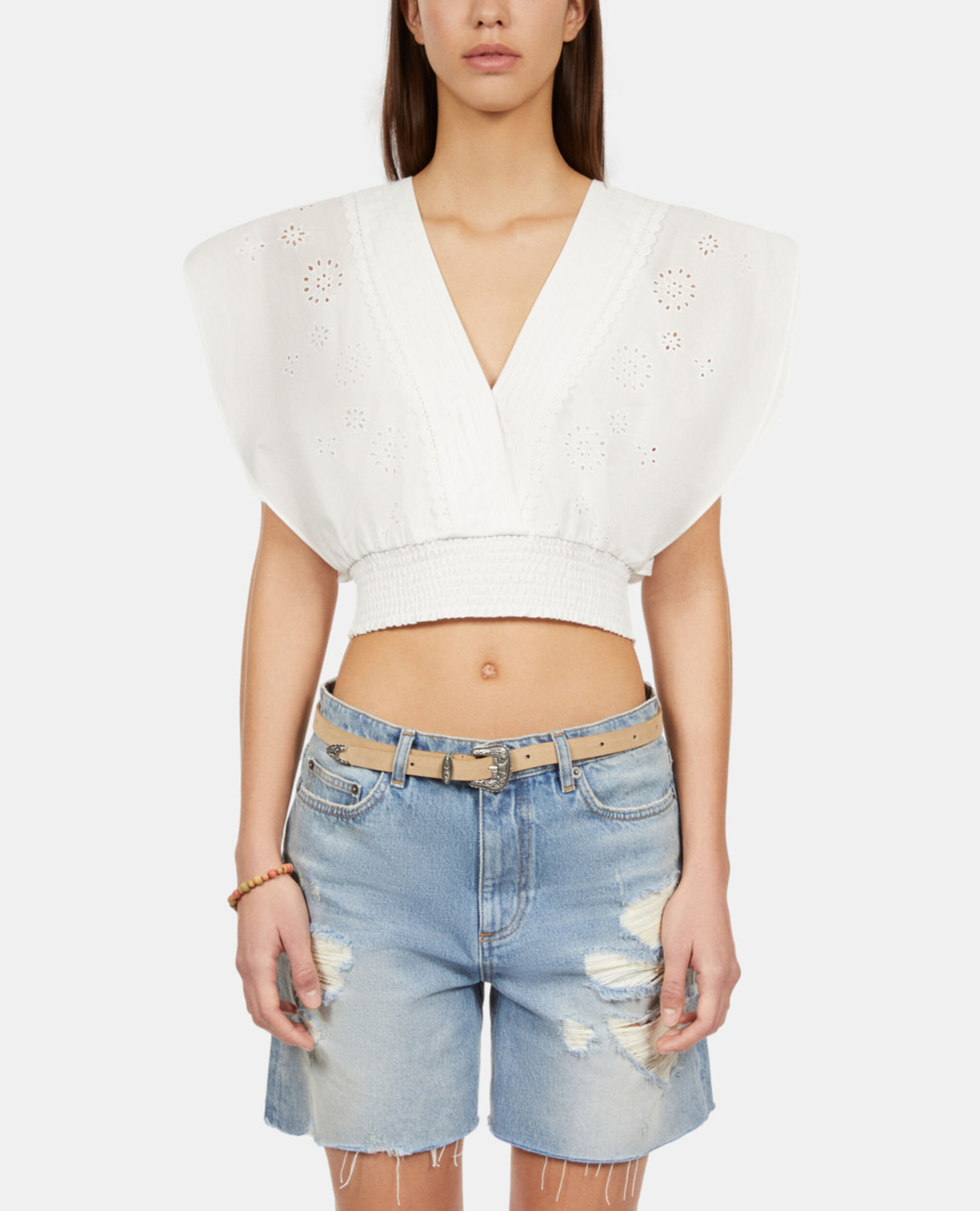 White short top in English embroidery, WHITE, hi-res image number null