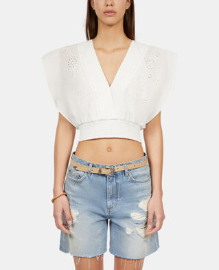 The Kooples F WHITE white short top in english embroidery