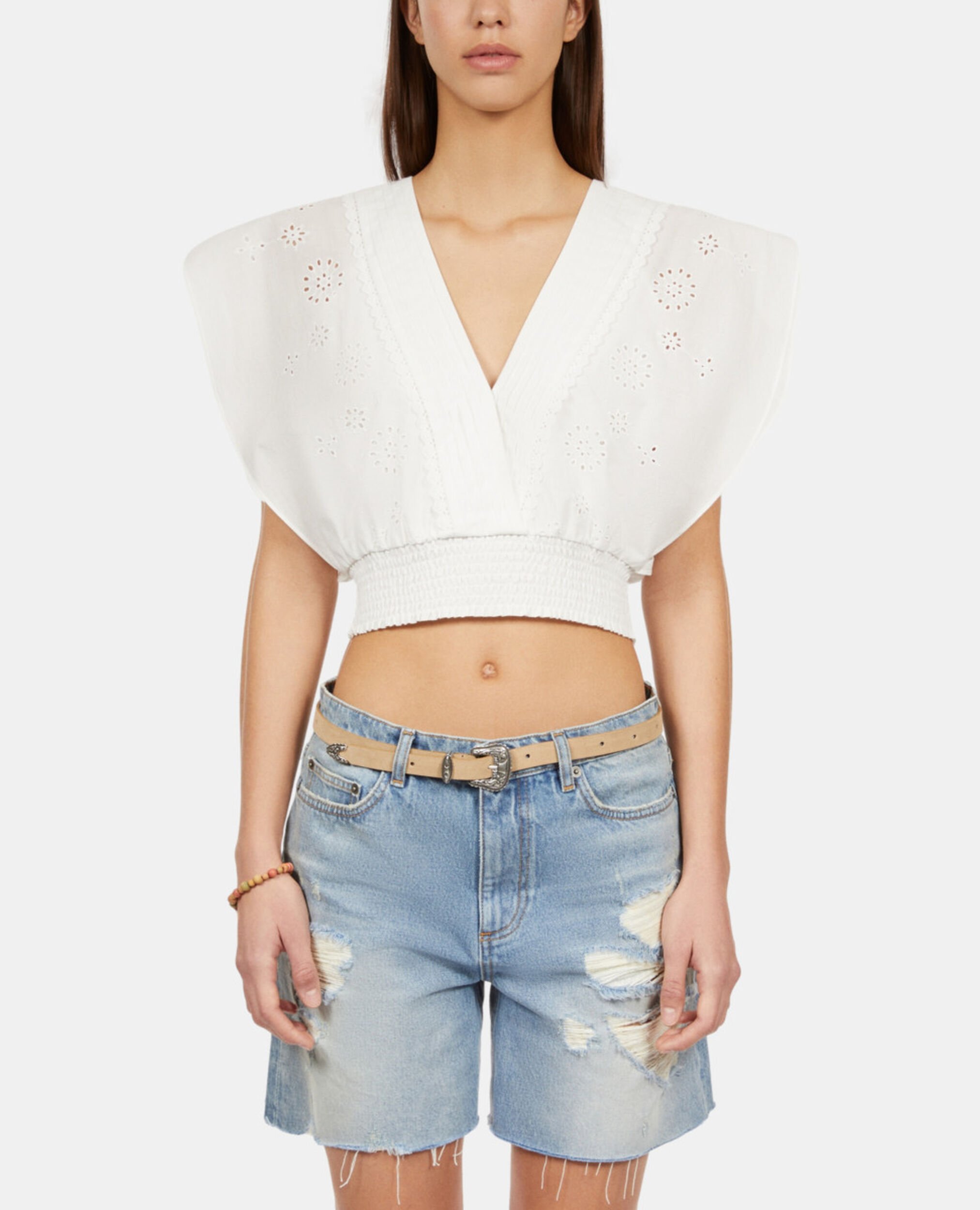 White short top in English embroidery, WHITE, hi-res image number null