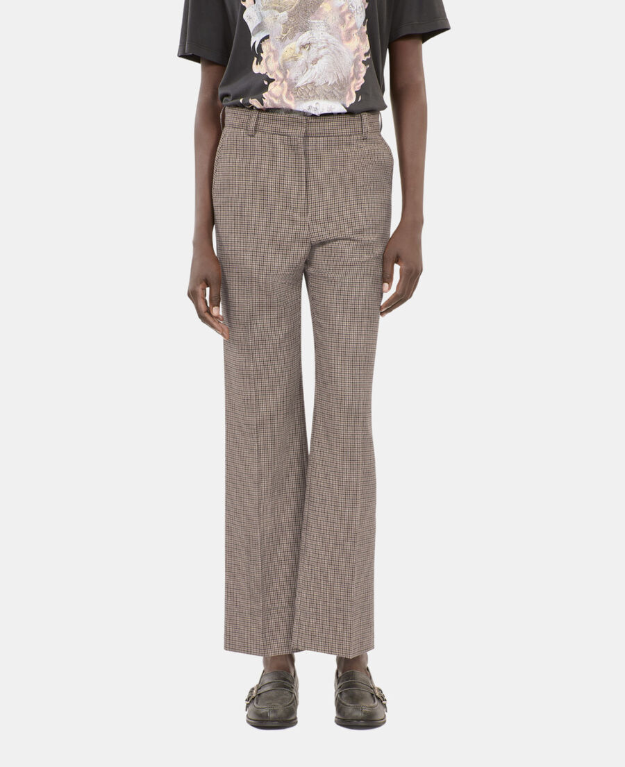 The Kooples FEMME BEIGE-BROWN pantalon tailleur droit pied de poule beige