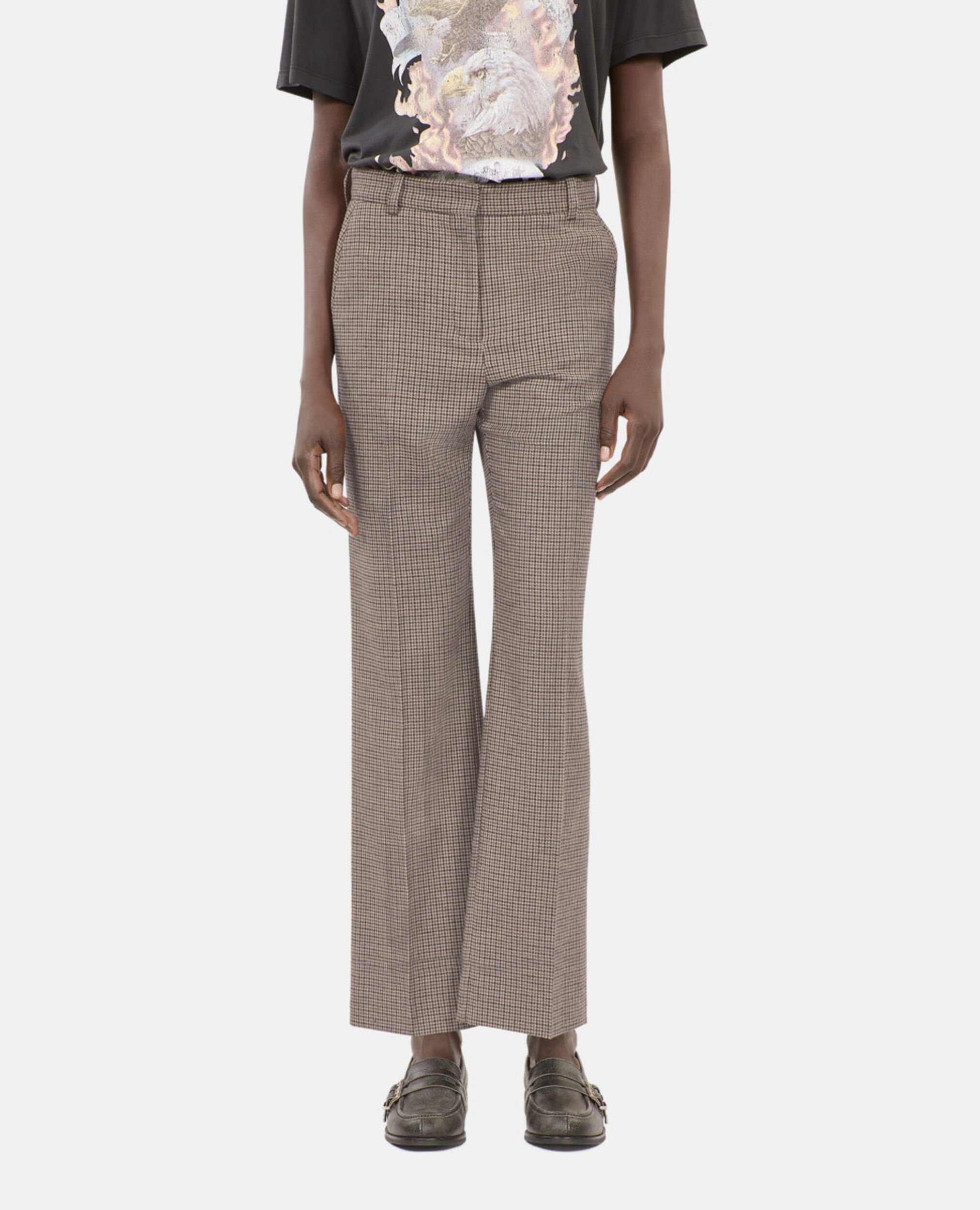 Pantalon tailleur droit pied de poule beige, BEIGE-BROWN, hi-res image number null