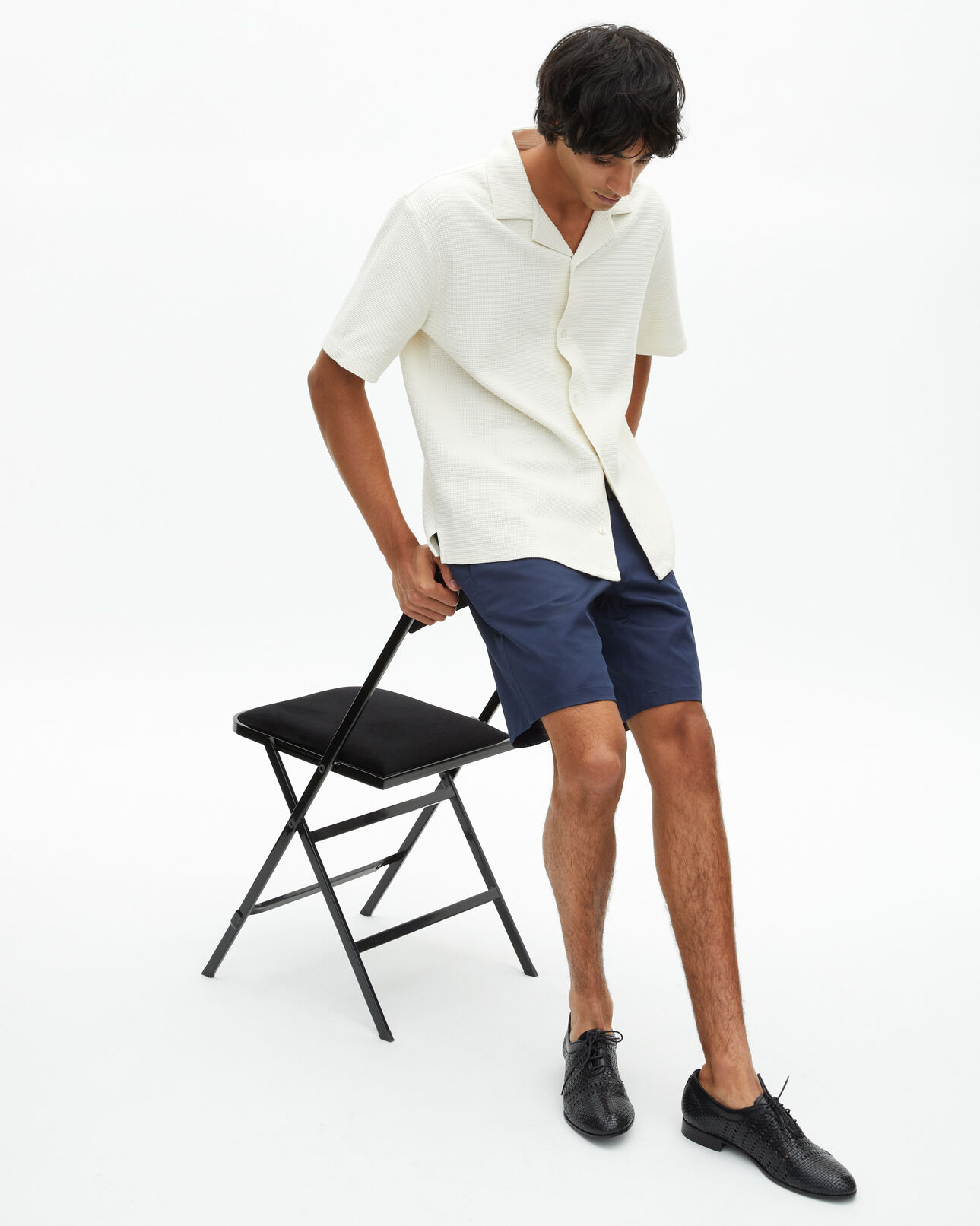 The Kooples MEN ECRU ecru honeycomb short-sleeve shirt
