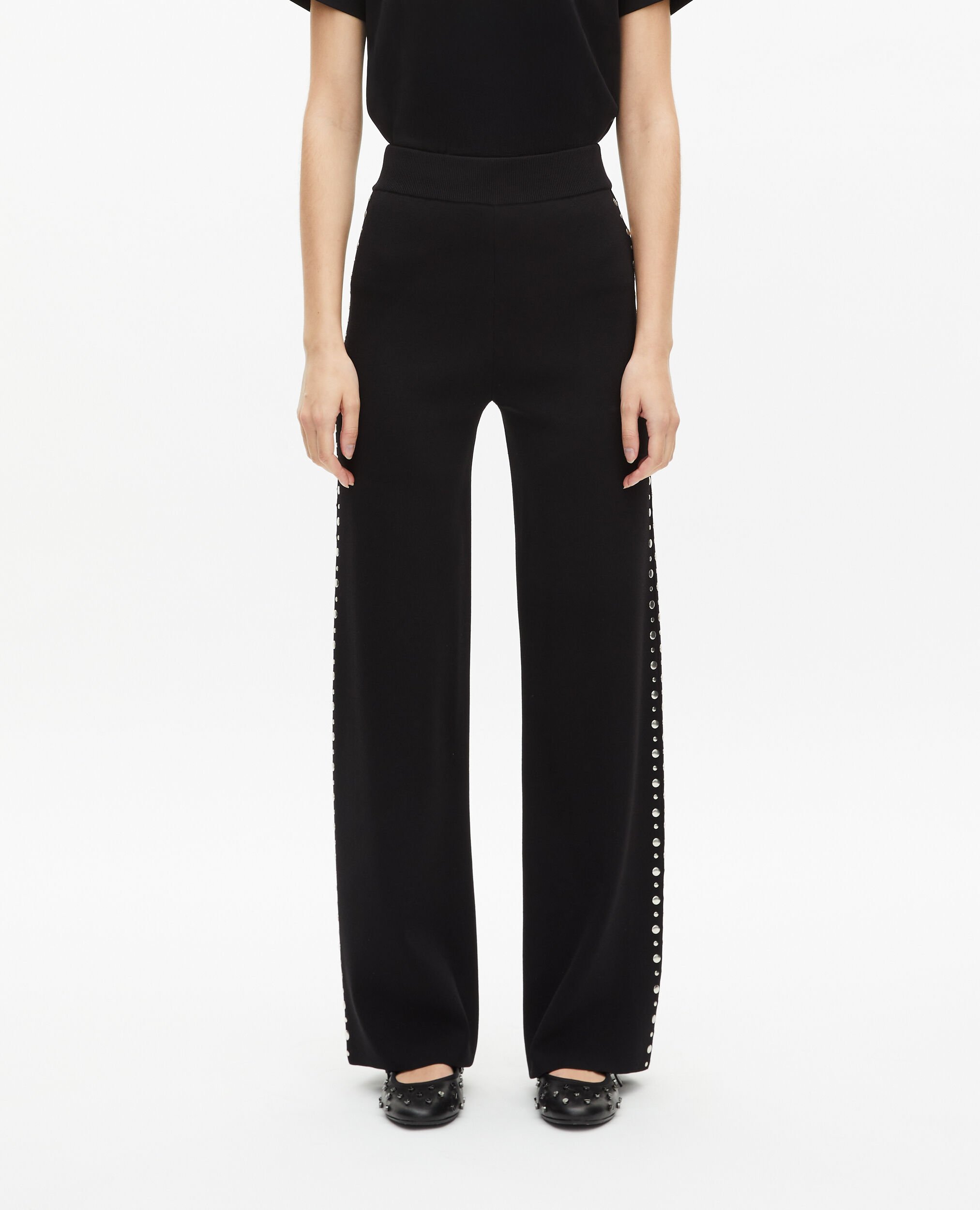 Pantalon en maille avec studs noir, BLACK, hi-res image number null