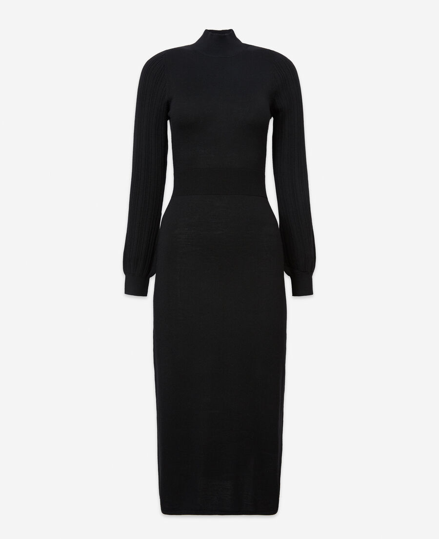 long black wool dress with high neck
