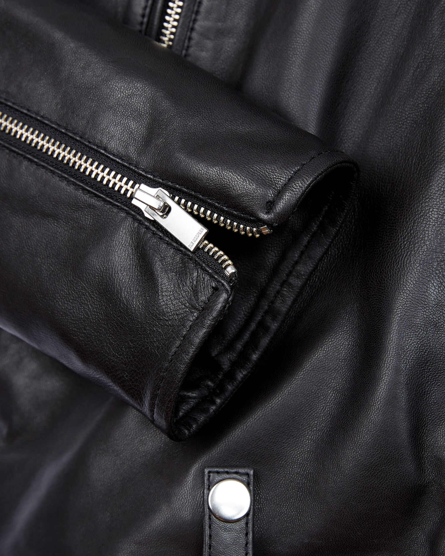 Zipped black leather biker jacket, BLACK, hi-res image number null