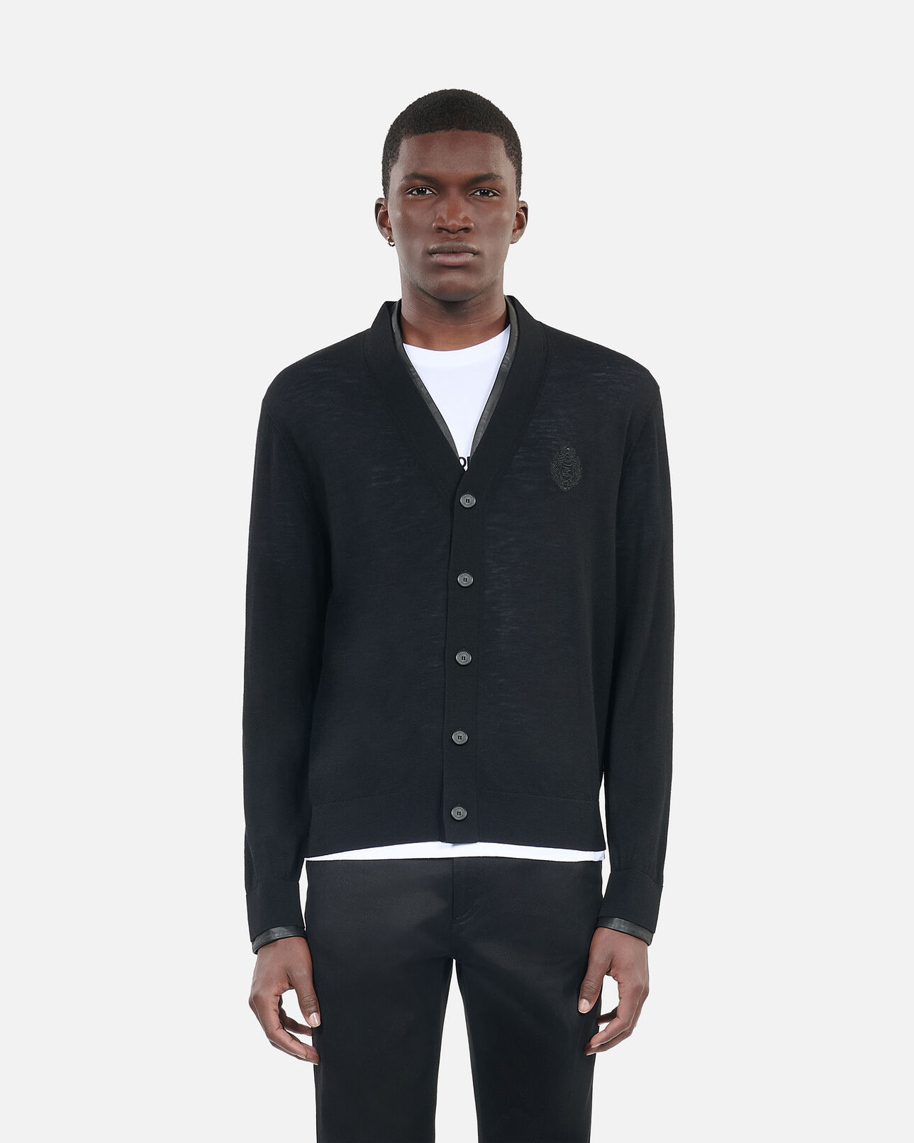 The Kooples HOMME BLACK cardigan en laine merinos noire