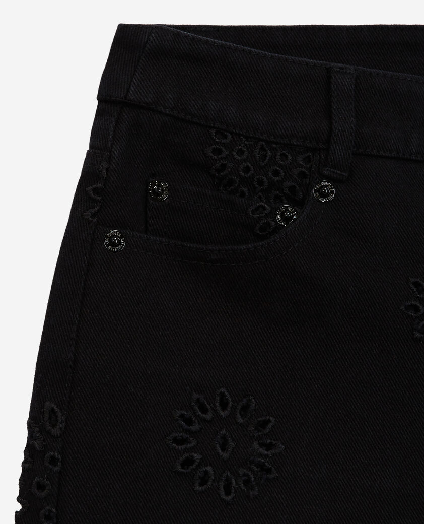 The Kooples WOMEN BLACK black denim shorts with broderie anglaise