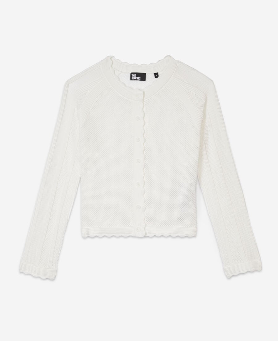 The Kooples F WHITE short white openwork knit cardigan