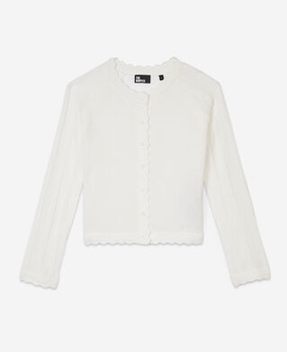 The Kooples F WHITE short white openwork knit cardigan
