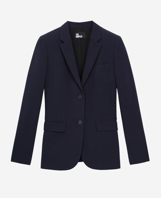 The Kooples F DARK NAVY navy blue structured-cut crepe suit jacket