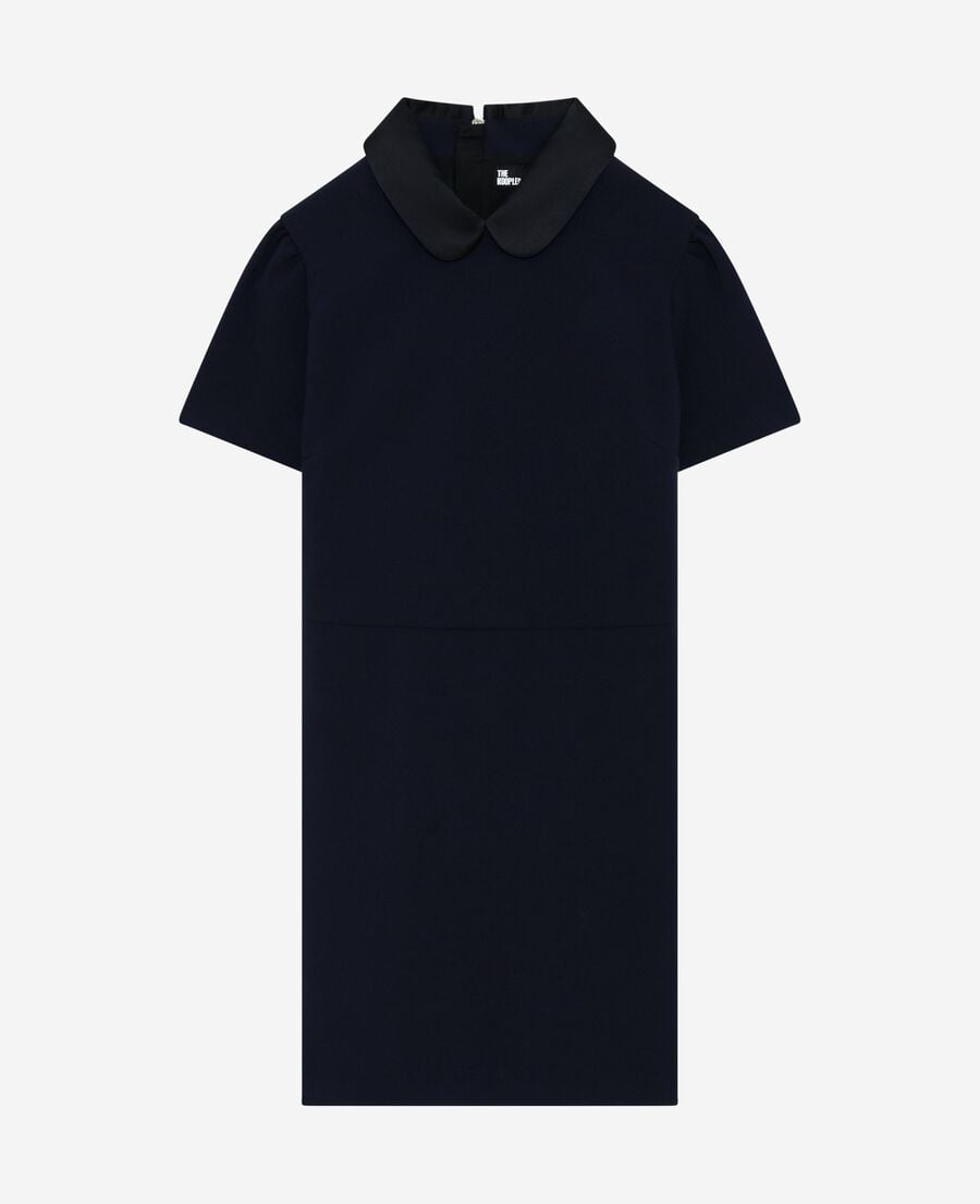 The Kooples DAMEN NAVY kurzes kleid mit claudine-kragen aus marinefarbenem satin
