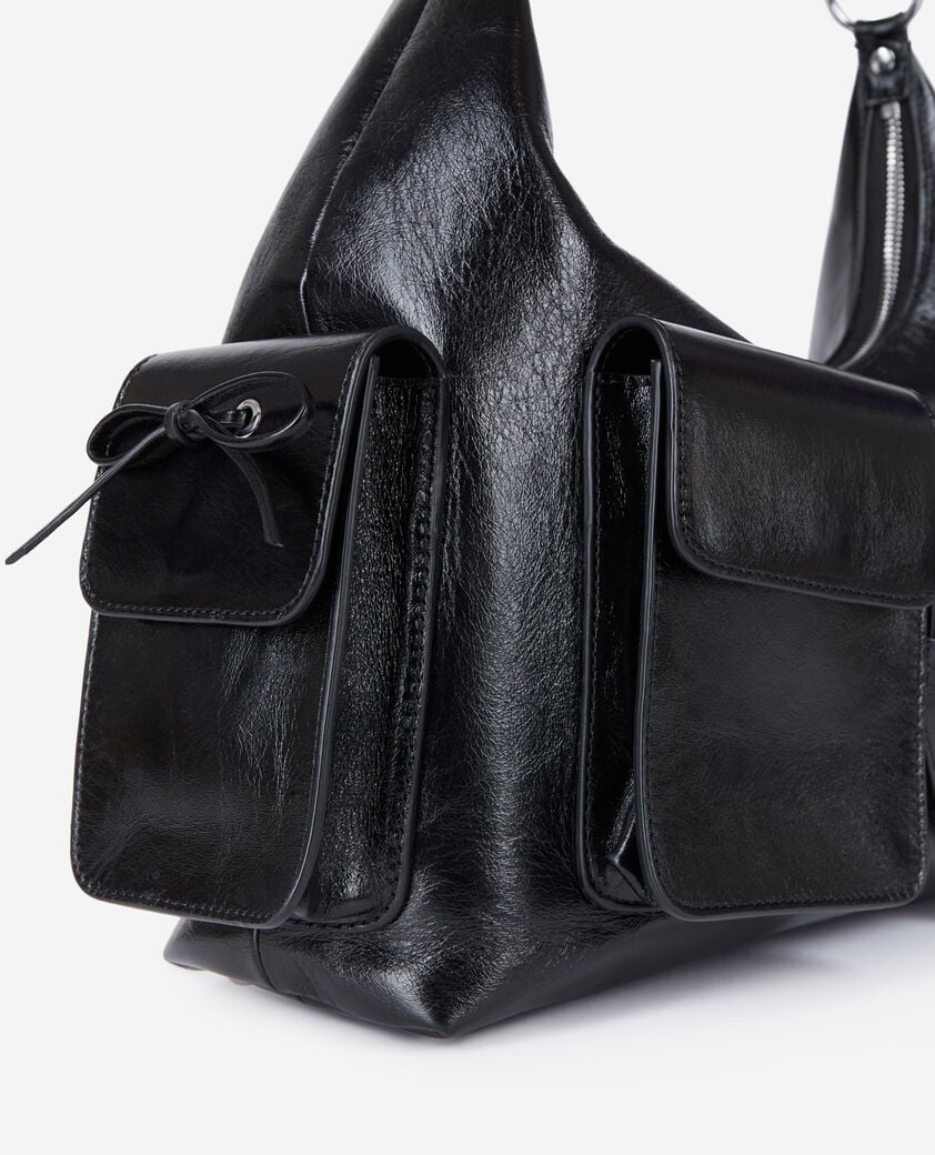 The Kooples FEMME BLACK sac amelia xl en cuir craquelé noir