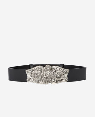 The Kooples WOMEN BLACK wide black leather belt with large western-style buckle