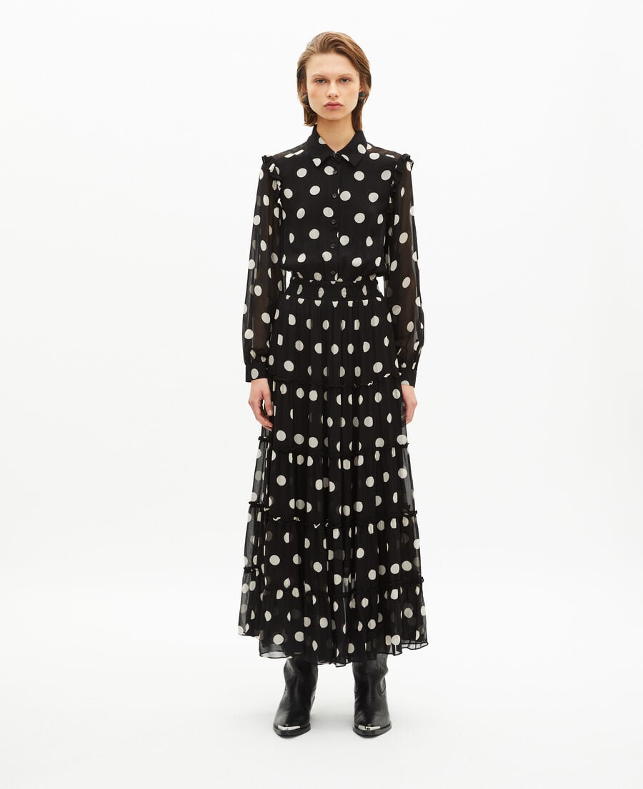 The Kooples F BLACK WHITE black polka dot maxi dress