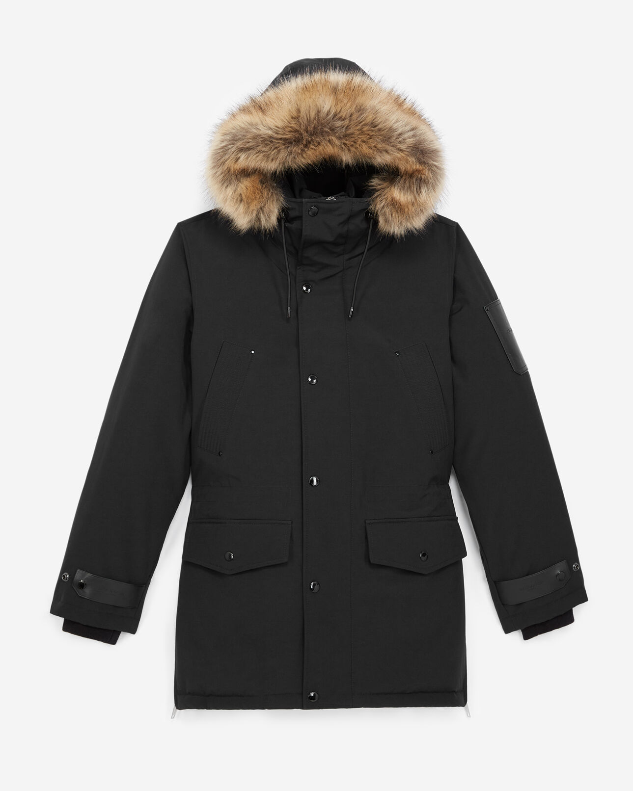 The Kooples HOMBRE BLACK parka negra larga detalle piel