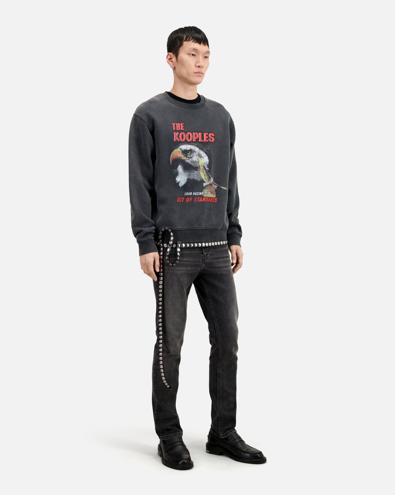The Kooples MEN BLACK WASHED black sweatshirt with eagle screen print