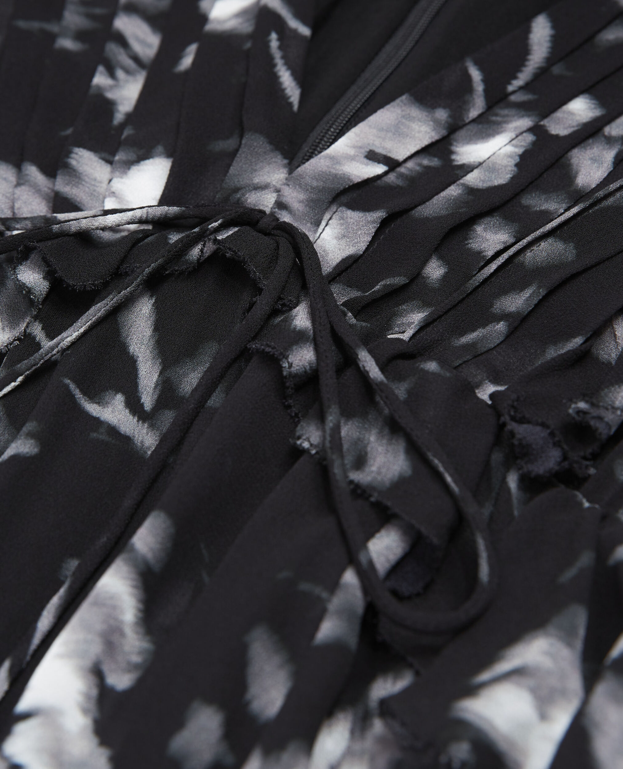Short black frilly printed dress, BLACK WHITE, hi-res image number null