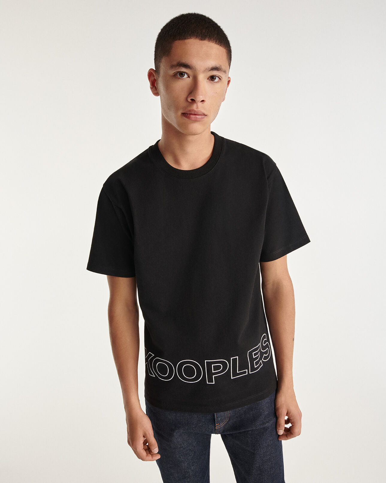The Kooples HOMME BLACK t-shirt noir coton à imprimé the kooples