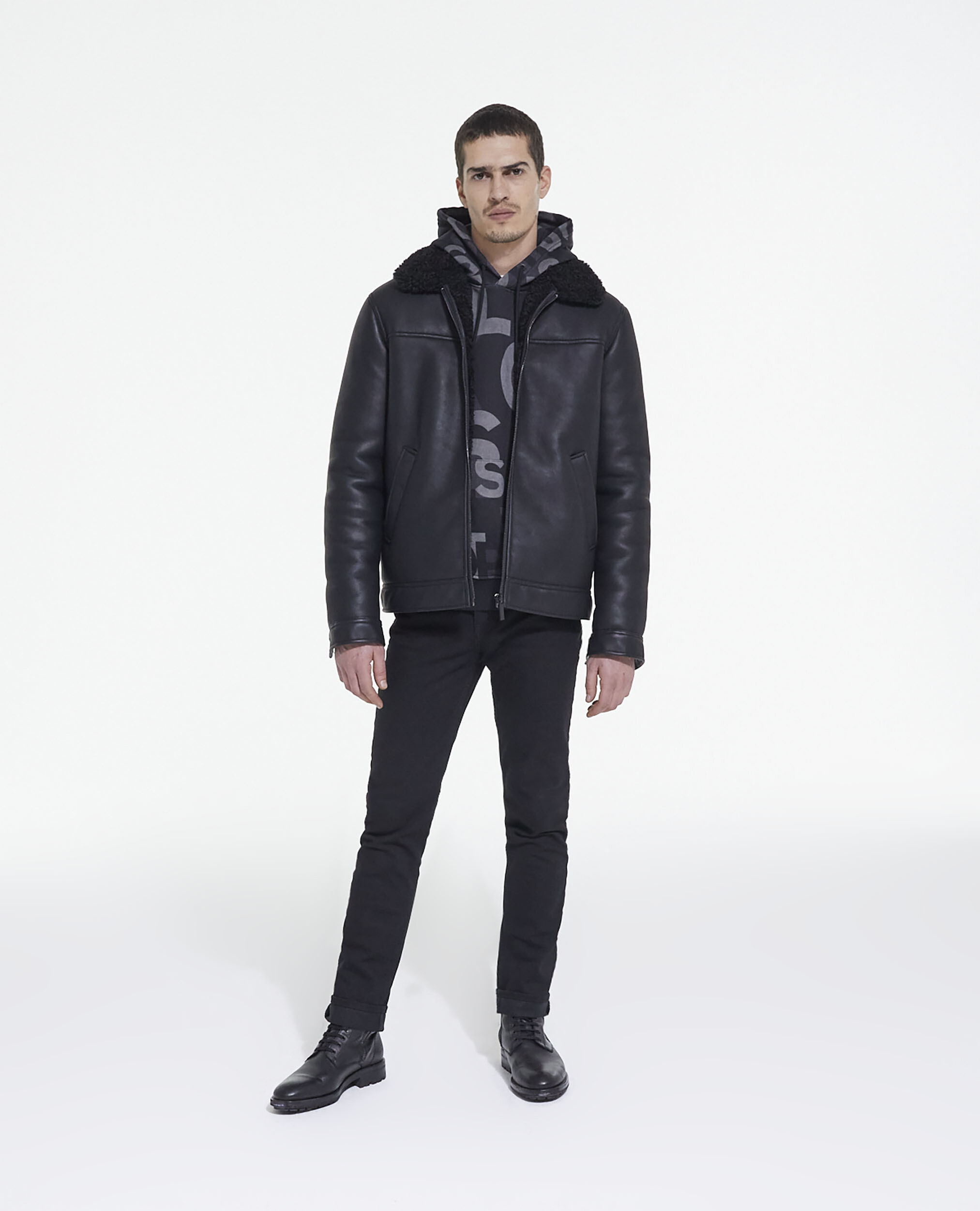 Black faux fur coat, BLACK, hi-res image number null
