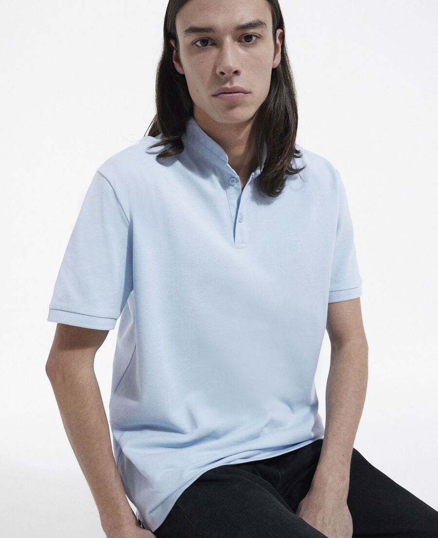 sky blue polo with officer collar - embroidery