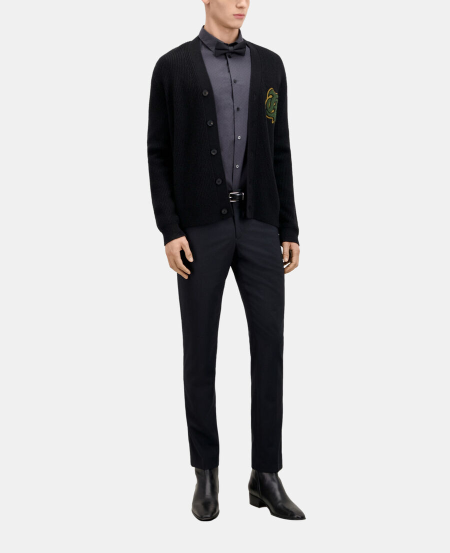 pantalon de costume prince de galles en laine bleu marine