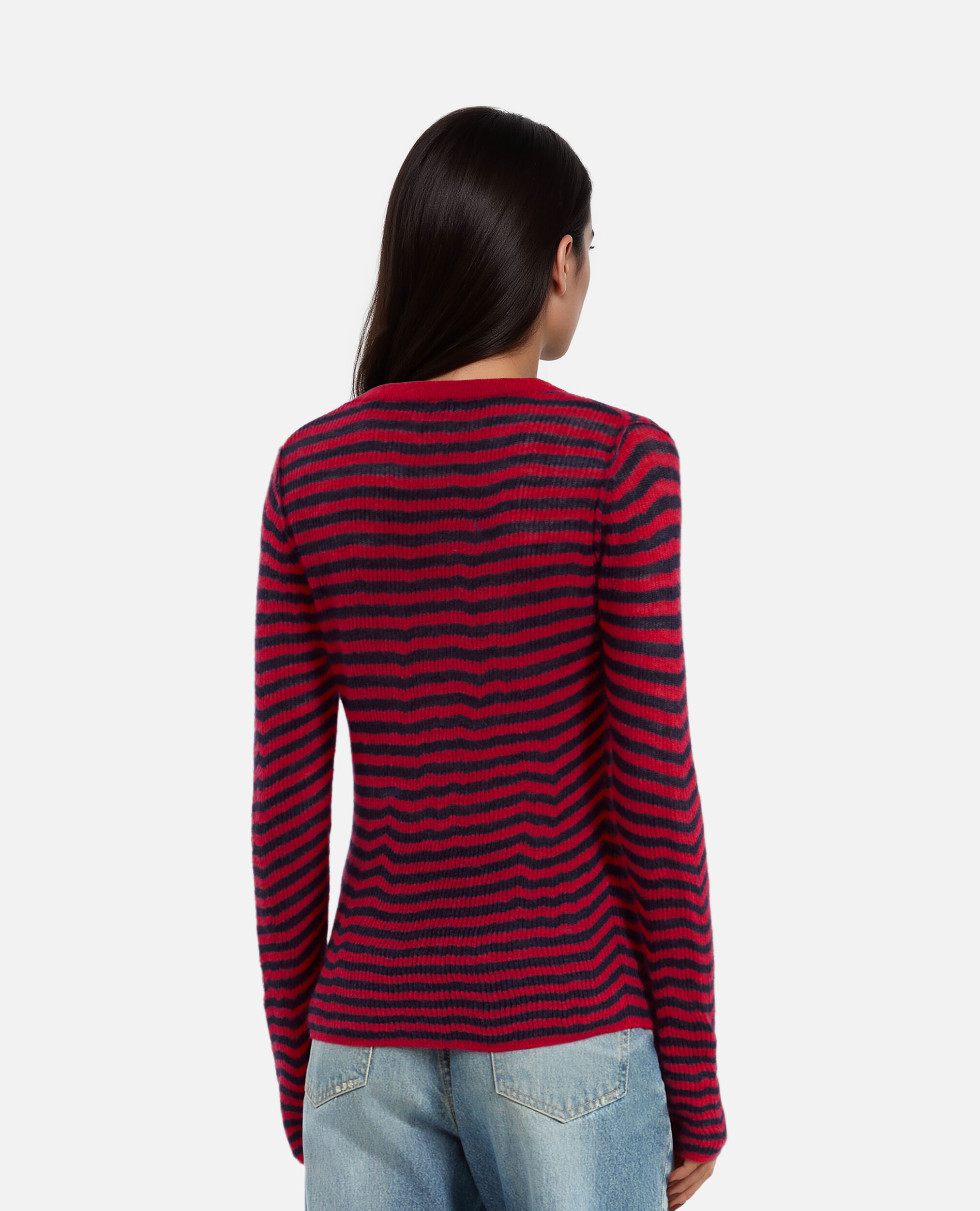 Women s Red and Navy Striped mohair sweater The Kooples US