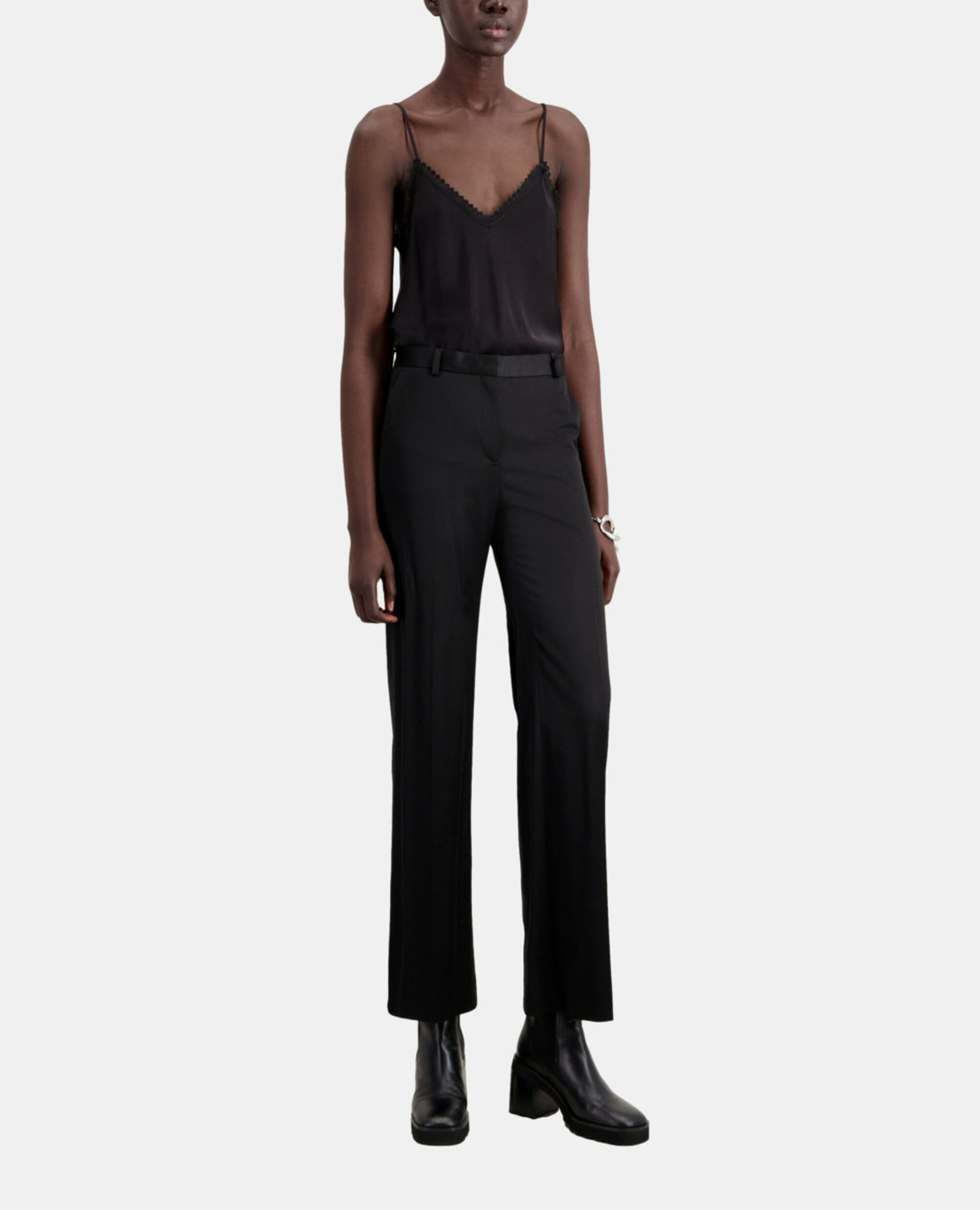 Schwarze Anzughose aus Satin, BLACK, hi-res image number null