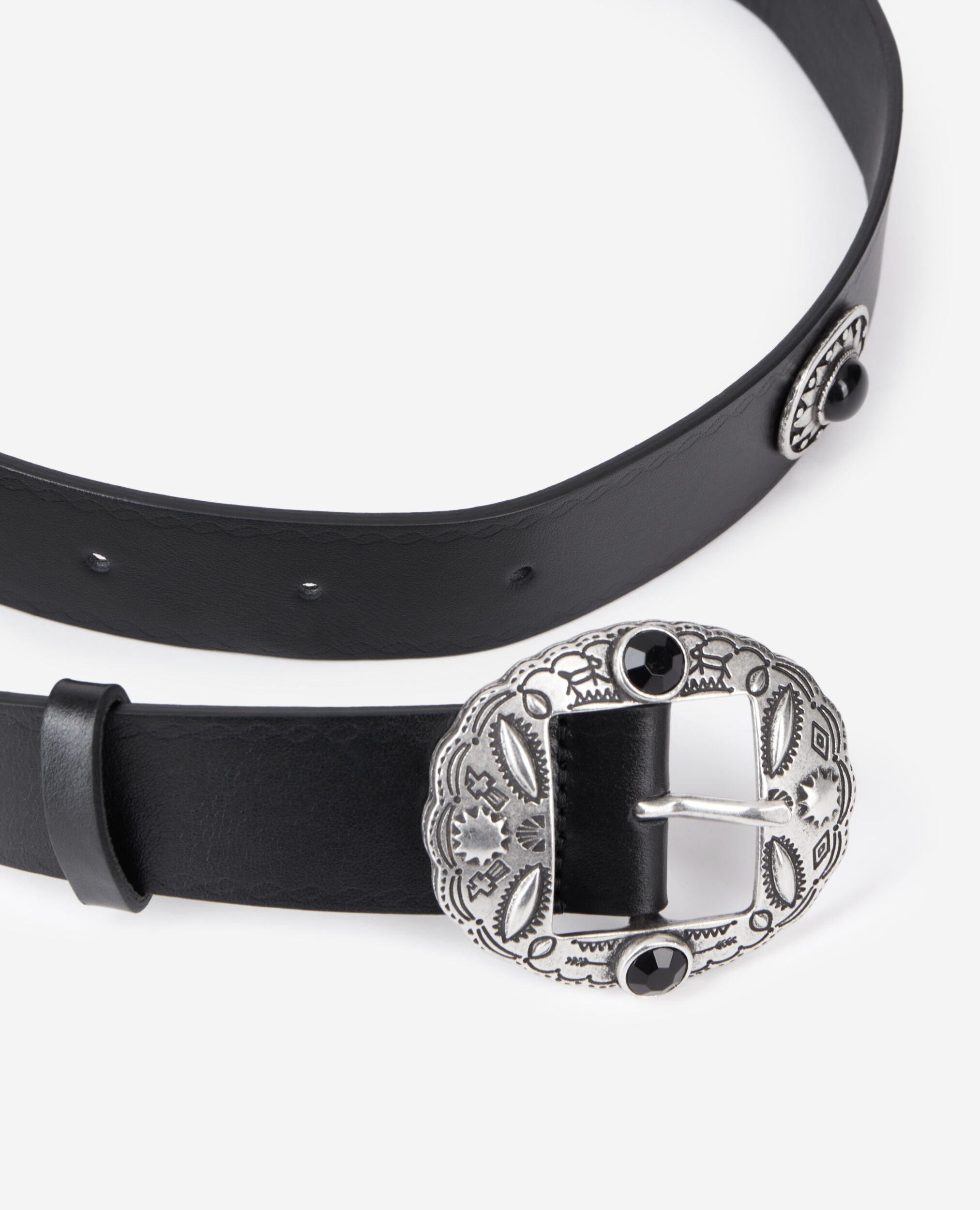 Black leather belt with metallic inserts, BLACK, hi-res image number null