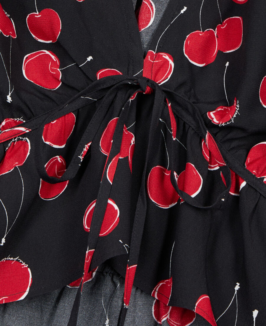 The Kooples FEMME BLACK - RED top court &agrave; imprim&eacute; cerise avec volants