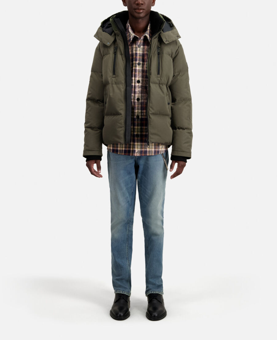 khaki hooded puffer jacket