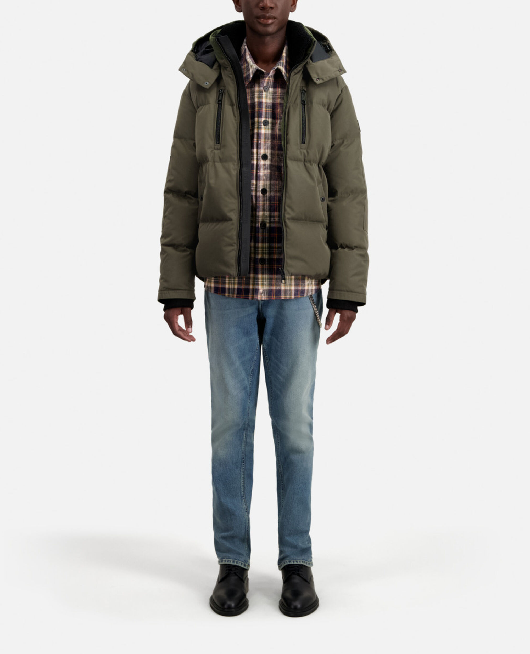 Khaki hooded puffer jacket, KAKI, hi-res image number null