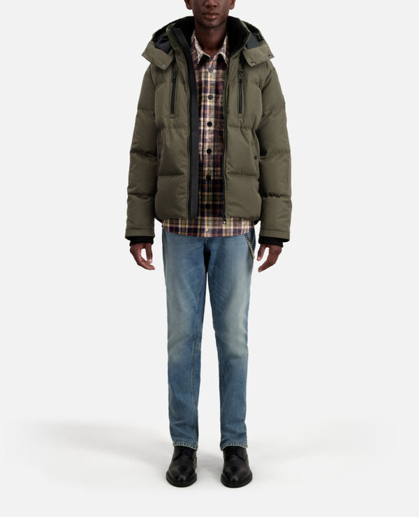 khaki hooded puffer jacket