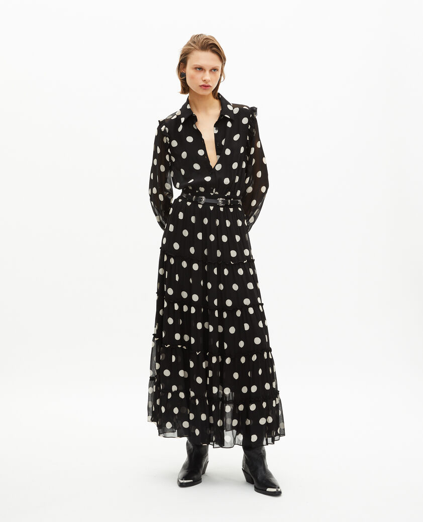 The Kooples WOMEN BLACK WHITE black polka dot maxi dress