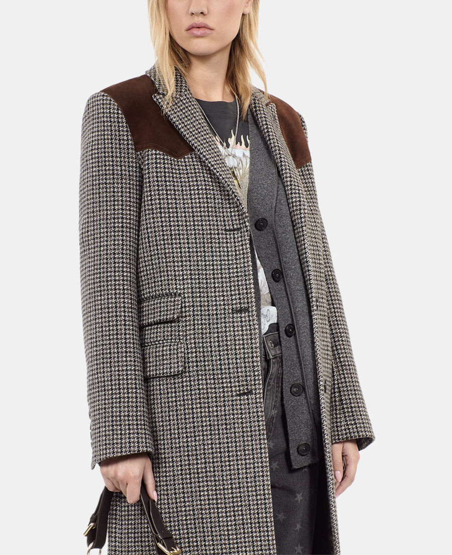 The Kooples FEMME BLACK WHITE manteau long pied de poule noir et blanc