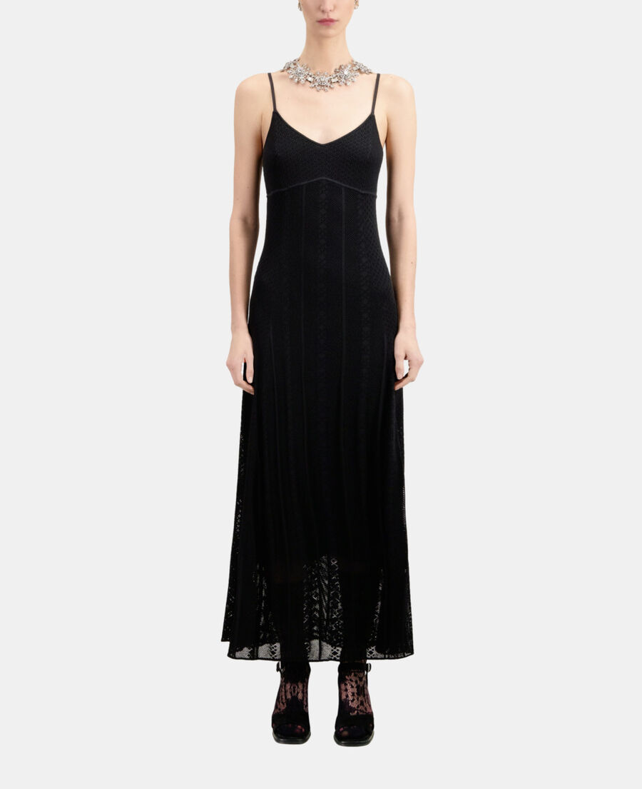The Kooples FEMME BLACK robe longue en maille ajourée noire