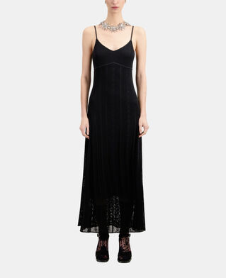 The Kooples FEMME BLACK robe longue en maille ajourée noire