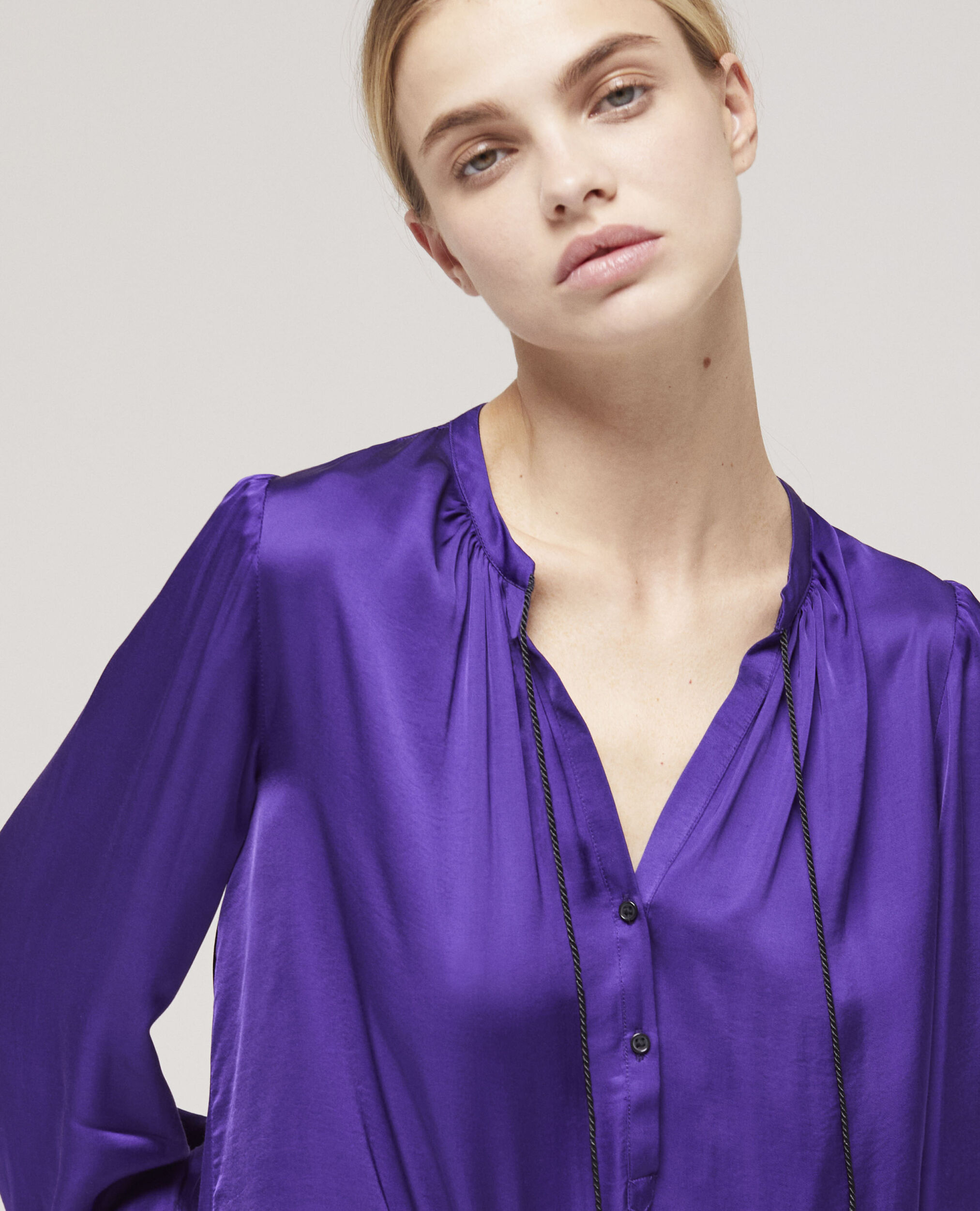 Purple shirt with puffed sleeves, PURPLE, hi-res image number null