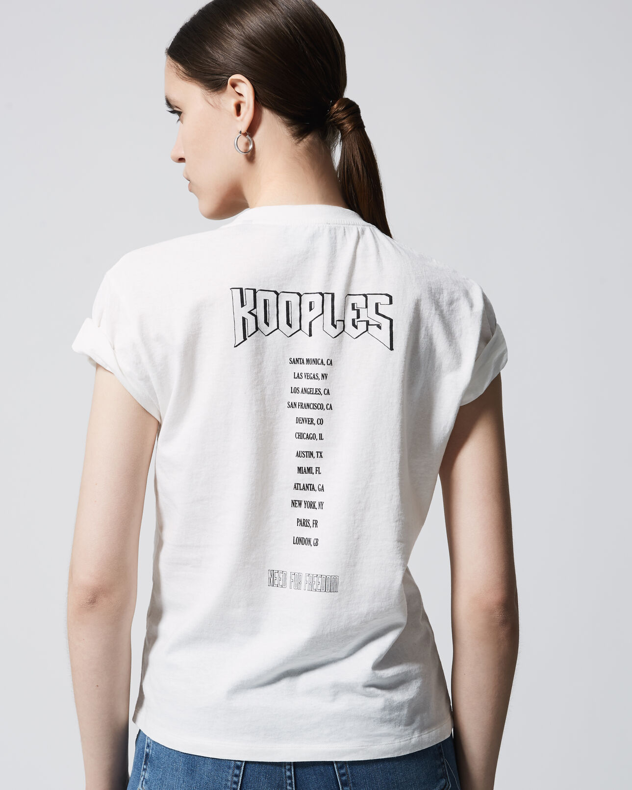 The Kooples FEMME WHITE t-shirt coton rock blanc imprimé aigle