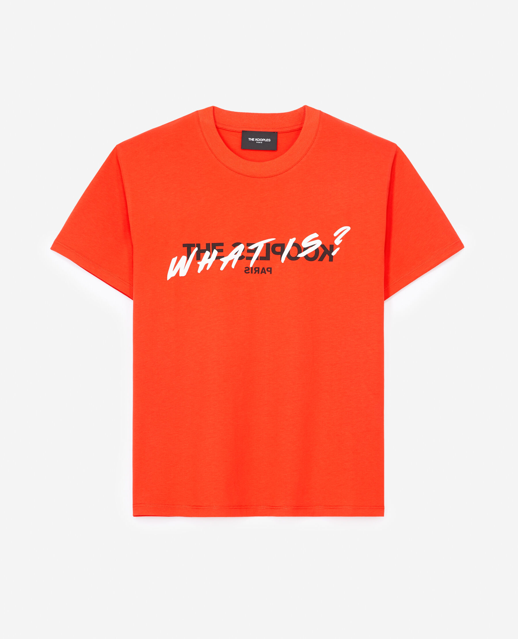 Schwarzes Baumwoll T Shirt mit Aufdruck what is