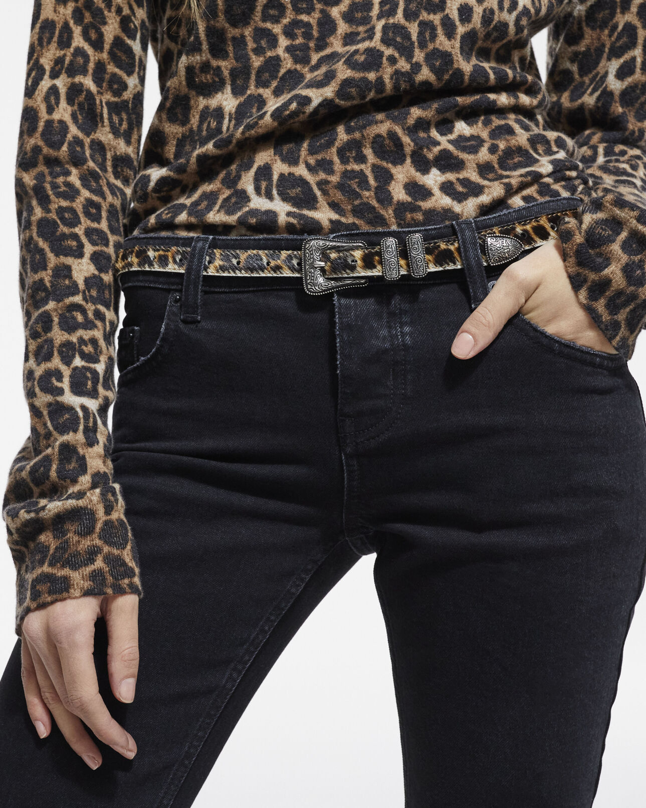The Kooples MIXTE LEOPARD ceinture fine en cuir léopard